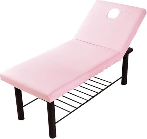 Massage Table Sheet, 27.56x74.8 Massage Bed Cover with Face Hole,Elastic All-Round Wrap Massage Bed Cover Washable Reusable Massage Table Blanket (Pink)