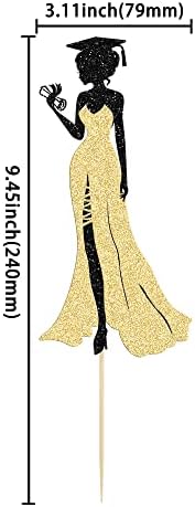 1Pc 2026 Graduation Cake Topper with Glitter Grad Cap Diploma High Heel Girl Graduation Cake Pick 2026 Senior Grad Cake Decorations Party Supplies Gold