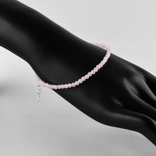 YANARA Natural Gemstone Micro Beads Dainty Simple Bracelet Jewelry for her Birthstone, Energy Crystals, Silver Plated Chain 8 inch Thoughtful Gifts For Her