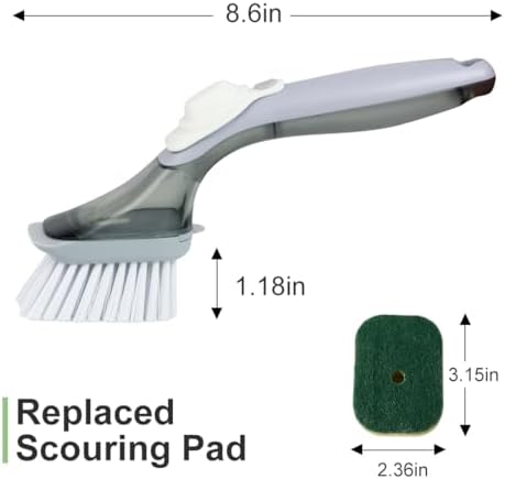 CQT Soap Dispensing Dish Brush Storage Set, Dish Scrubber with Handle, Kitchen Washing Brush for Pot Pan Sink Cleaning, Kitchen Brush with Holder and 1 Replaced Scouring Pad Head