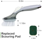 CQT Soap Dispensing Dish Brush Storage Set, Dish Scrubber with Handle, Kitchen Washing Brush for Pot Pan Sink Cleaning, Kitchen Brush with Holder and 1 Replaced Scouring Pad Head