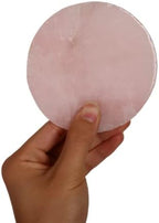 JIC Gem Natural Sliced Rose Quartz Crystal Coasters for Drinks Set of 4 Pink Healing Gemstone Geode Decor Slices with Rubber Bumper Gifts(8-10 cm)