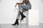 vivianly Pointed Toe Ankle Boot Mid-Calf Boots Chunky Block Heel Booties for Women