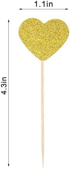 20 Pcs Heart Shaped Glitter Cupcake Decorations, Gold Cake Topper Suitable for Wedding Party Birthday Party Anniversary Cake Toppers