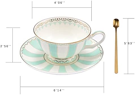 Bone China Tea Cup Set with Saucer Spoon - 3 Piece Set (7oz) - Cappuccino & Latte Cups - Mother's Day Gift