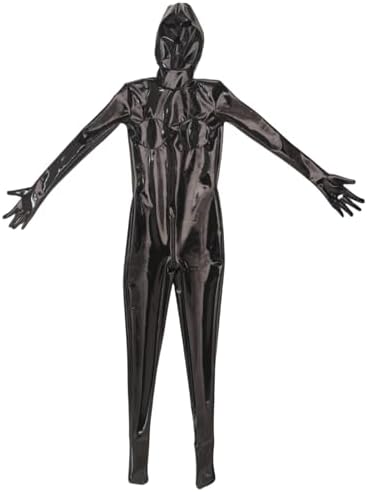 LESOYA Women Shiny Wetlook PVC Catsuit Leather Full Body Suit Zipper Bodysuit Attached Gloves