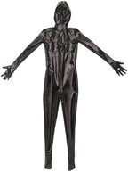 LESOYA Women Shiny Wetlook PVC Catsuit Leather Full Body Suit Zipper Bodysuit Attached Gloves