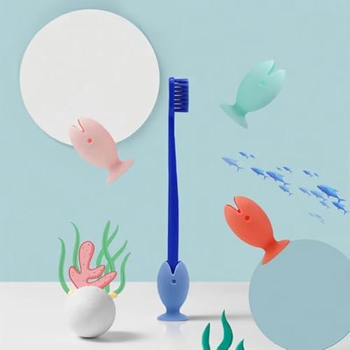 6 Pcs Toothbrush Covers Caps Silicone Fish Holder Cute Standing Toothbrush Head Travel Protector Cap for Household Travel Camping Bathroom School Business Color Random