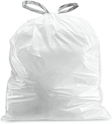 Plasticplace Custom Fit Trash Bags, Compatible with simplehuman Code E (100 Count) White Drawstring Garbage Liners 5.2 Gallon / 20 Liter, 18.5" x 20"