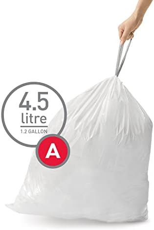simplehuman Code A 90 Count, Dispenser Pack Custom Fit Liners, Drawstring Trash Bags, 4.5 Liter / 1.2 Gallon, White