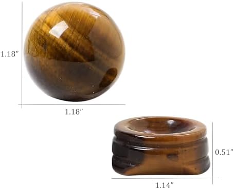 Natural Tiger's Eye Ball with Stone Stand, Healing Crystal Sphere for Home Fengshui Yoga Meditation, Reiki Energy Balancing 1.18”(30mm)
