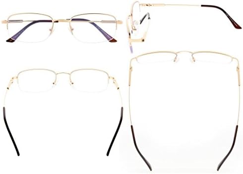Eyekepper Half-Rim UV Protection Progressive Reading Glasses 3 Levels Multifocus Readers Men Women Bendable Memory Frame (Gold, 2.00)