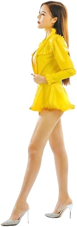 Latex Women Lace Dress Mini Skirt Long Sleeve Gummi -XS-Black