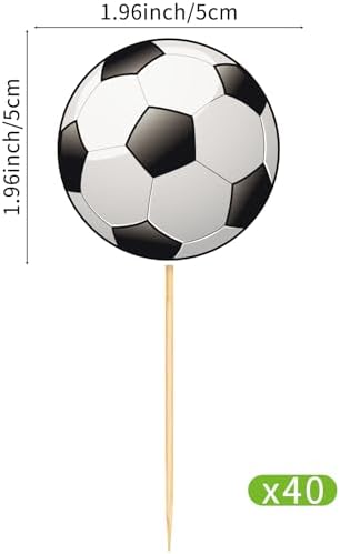 Hooqict 40Pcs Soccer Cupcake Toppers Soccer Ball Birthday Cake Topper Decorations Cupcake Picks for Kids Boys Men Sports Theme Birthday Party Decorations Game Day Party Supplies