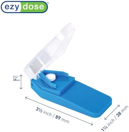 EZY DOSE Pill Cutter and Splitter, Safely Cuts Large, Small and Tiny Pills, Vitamins, Tablets in half, Accurate Easy Cutting, Stainless Steel Blade, Travel Sized, Easy to Use, Color May Vary, BPA Free