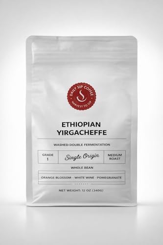 Daily Sips Rare Treasury Ethiopian Yirgacheffe Grade 1 Coffee Beans – Single Origin Specialty Coffee, Washed & Double Fermented, Floral Citrus Notes, Premium Arabica