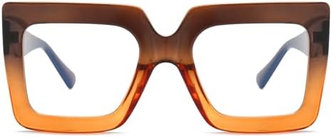 LJCZKA Oversized Square Blue Light Glasses for Women Big Thick Frame Eyeglasses Stylish Chunky Computer Anti Glare Glasses