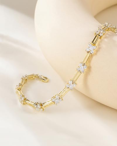 TIGRADE 14K Gold Plated Bracelet for Women Dainty Cubic Zirconia Adjustable Link Chain Bracelets for Lover Mom Friends Size 6.5-7.5 Inch
