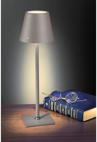 Cilio Sole LED Table Lamp with Touch Sensor, Dimmable with Memory Function, Up to 13 Hours of Lighting Time, for Indoor and Outdoor Use, Metal/Plastic, 13.75" H, 4.25" Diameter, Gray