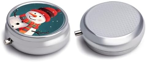 Xmas Snowman Pill Box Portable Mini Travel Pill Organizer Holder 3 Compartment Decorative Round Pills Case Exquisite Daily Vitamin Container for Cod Liver Oil