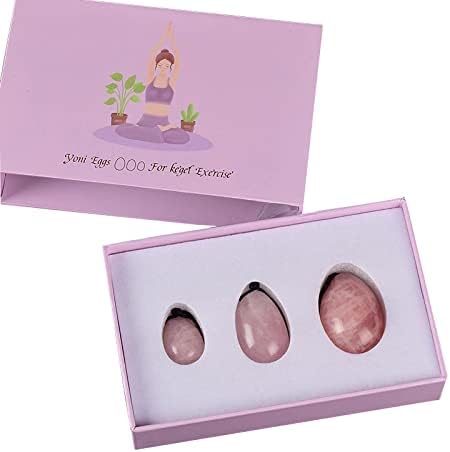 Natural Rose Quartz Yoni Egg Set Jade Egg Massage Stone for Women Body Exercise Train,Vaginal Muscle Firming Kegel Exercise Crystal Massage Balls Relax,Drilled Egg with Box
