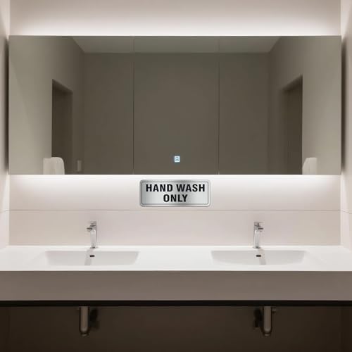 Hand Wash Only Sign, 4 Pack 8x3Inch Self-Adhesive Aluminum Signs for Business Office Home(Silver)