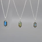Gempires Blue Labradorite Hexagon Pendant Necklace, Labradorite Pendant, Labradorite Healing Crystal, Gift for Her, Gemstone Jewelry 18 inch Adjustable Silver Plated Chain, AAA+ Quality