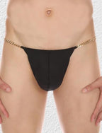 SEAUR Men's Ice Silk Bikini Thongs Panties Bugle Pouch G String Underwear Low Rise T Back Briefs with Metal Chains