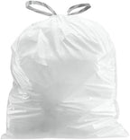 Plasticplace Custom Fit Trash Bags, Compatible with simplehuman Code R (200 Count) White Drawstring Garbage Liners 2.6 Gallon/ 10 Liter 16.5" x 18"