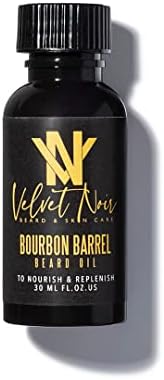 Velvet Noir Beard & Skin Care | Moisturizing Beard Oil - Bourbon Barrel (Vanilla & Sandalwood) - Great for a Dry Beard or Patchy Beard, Coarse & Curly Facial Hair, 1oz.