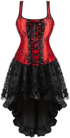 Jutrisujo Corsets for Women Bustiers Overbust Dress Top Skirt Set Halter Zipper Brocade Floral Plus Size Black