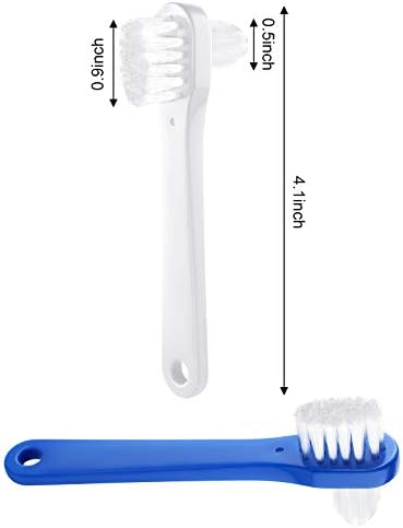 Patelai 6 Pack Denture Cleaning Brush Dual Head Portable Denture Toothbrush Hard Double Sided Multi-Layered Bristles False Teeth Toothbrush for Care Clean Clear Brace Mouth Guard(Blue White,Flat)
