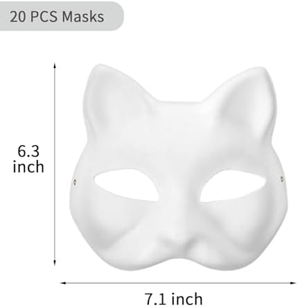 XIPEGPA Therian Masks White Paper Cat Masks to Painted Animal Cosplay Facemask Masquerade Mask Costume Prop for DIY Painting