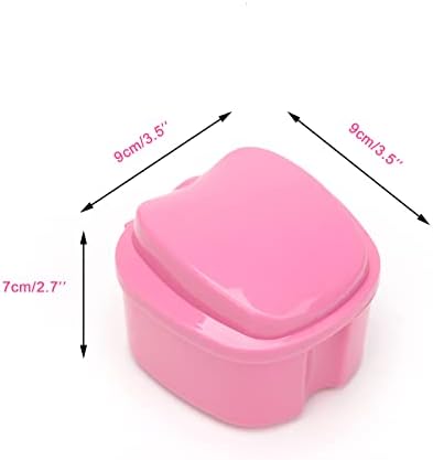 Denture Case, Denture Cup with Strainer, Coolrunner Denture Bath Box False Teeth Storage Box with Basket Net Container Holder for Travel, Retainer Cleaning(Pink）