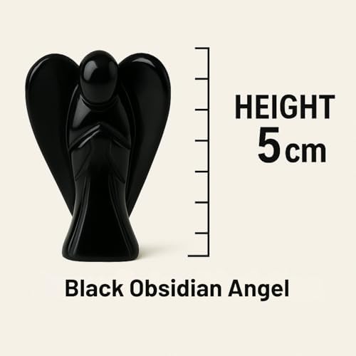 Black Obsidian Angel Statue – 2" Beautiful Gemstone Guardian Angel – Natural Crystal Angel – Hand-Carved Angel Charms for Protection, Wealth, Luck, and Positive Energy – Angel Figurines Decor