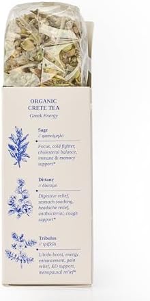 CRETE Tea | Greek Energy Loose Herbal Tea | Dittany of Crete, Sage, Tribulus | 100% ORGANIC, Caffeine Free, Natural, Earthy Flavor | 35G (1.2 OZ)