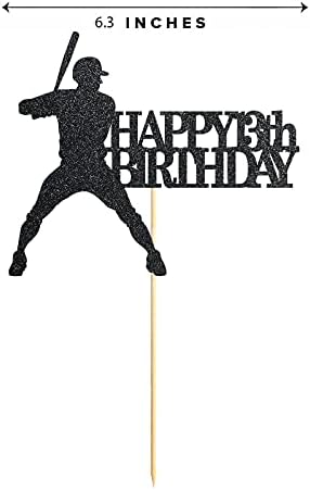 Black Baseball 13 Birthday Cake Topper, Glitter Happy 13th Birthday Party Decoration