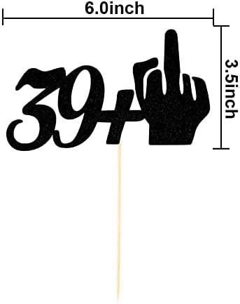 Funny 39 + 1 Birthday Cake Topper, Happy 40th Birthday Cake Toppers, Forty Party Decorations, Black Glitter