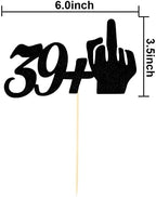 Funny 39 + 1 Birthday Cake Topper, Happy 40th Birthday Cake Toppers, Forty Party Decorations, Black Glitter