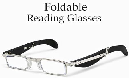 Foldable Reading Glasses with Case, Portable Readers for Men Women, Compact Metal Frame Readers