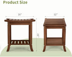 Teak Shower Benches for Inside Shower – Waterproof Wood Shower Stool with Storage Shelf, Non-Slip Spa Bathroom Seat Chair for Adults & Seniors, Ideal for Relaxing and Home Use