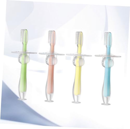 4pcs Boy Girl Toothbrush Silicone Teether Brush Soft Bristles for Toddlers Hair Brush Teething Bristles Toothbrush Training Suction Base