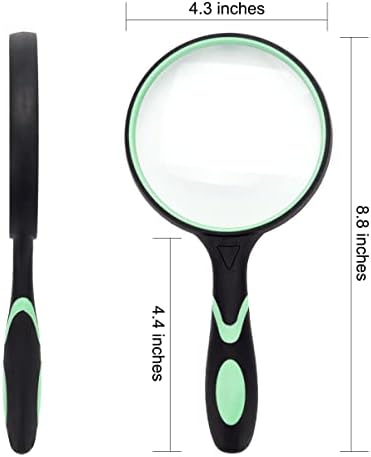 Large Magnifying Glass 5X Handheld Reading Magnifier for Seniors & Kids - 100MM 4INCHES Real Glass Magnifying Lens for Book Newspaper Reading, Insect and Hobby Observation, Classroom Science (GREEN)