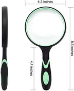 Large Magnifying Glass 10X Handheld Reading Magnifier for Seniors - 100MM 4INCHES Real Glass Magnifying Lens for Book Newspaper Reading, Insect and Hobby Observation, Science (Green)