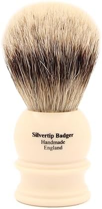 Edwin Jagger 1EJ467 Medium Silver Tip Badger Shaving Brush, Imitation Ivory for use with Shaving Cream or Soap for Men
