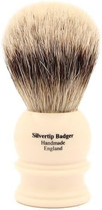 Edwin Jagger 1EJ467 Medium Silver Tip Badger Shaving Brush, Imitation Ivory for use with Shaving Cream or Soap for Men