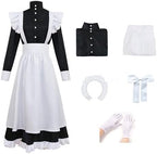 Women's Classic Maid Long Dress Black and White Apron Housekeeper Cosplay Costume Uniform