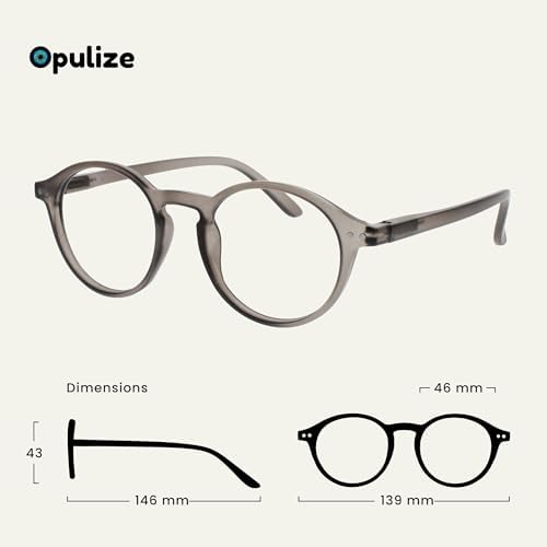 OPULIZE REY Reading Glasses for Women Men, Retro Round Frame with Spring Hinges, Matte Grey +1.50 (Pack of 1)