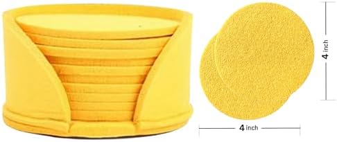 10 Pcs Felt Coasters with Holder, Coasters for Drinks Absorbent, Cup Mat Desk Coaster for Drinks Bar Home Coffee Table Decor Heat Resistant Tabletop Protection, 4Inch (Yellow)