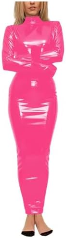 Wetlook PVC Long Hobble Dress Club High Neck Tight Pencil Dresses Party Cosplay Sissy Bodycon Vestidos